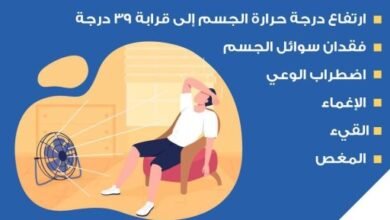 وزارة الصحة تكشف أعراض الإجهاد الحرارى.. إنفوجراف